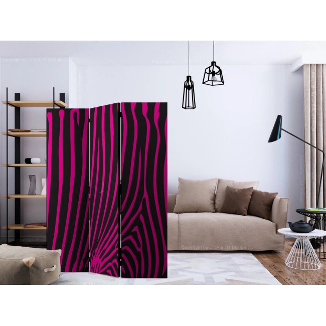 Parawan 3-częściowy - Zebra pattern (fioletowy) [Room Dividers]