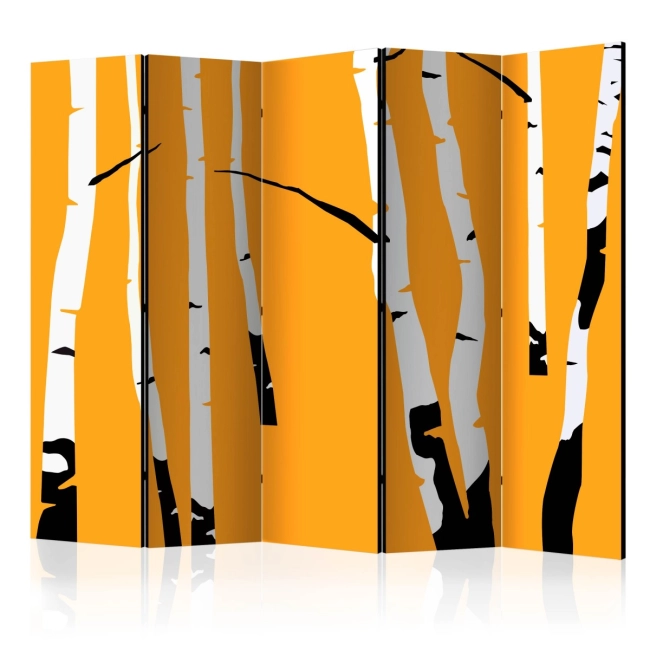 Parawan 5-częściowy - Birches on the orange background [Room Dividers]
