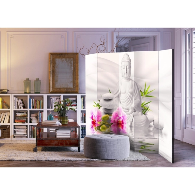 Parawan 5-częściowy - Budda i orchidee II [Room Dividers]