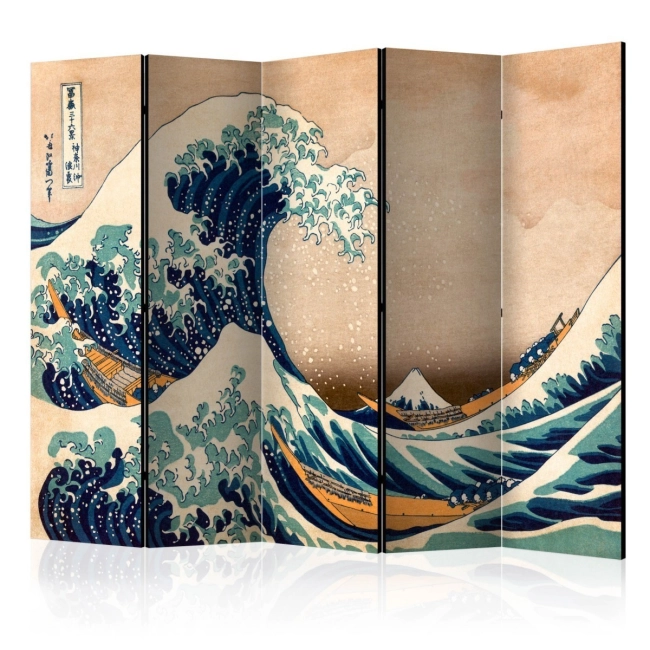 Parawan 5-częściowy - Hokusai: Wielka fala w Kanagawie (Reprodukcja) II [Room Dividers]