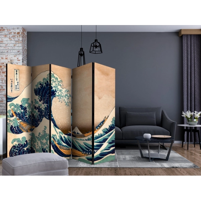 Parawan 5-częściowy - Hokusai: Wielka fala w Kanagawie (Reprodukcja) II [Room Dividers]