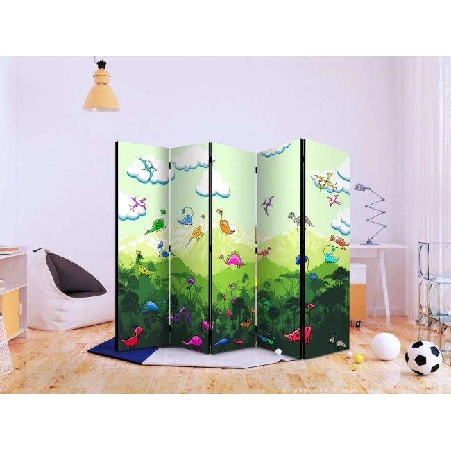 Parawan 5-częściowy - Kolorowe dinozaury II [Room Dividers]