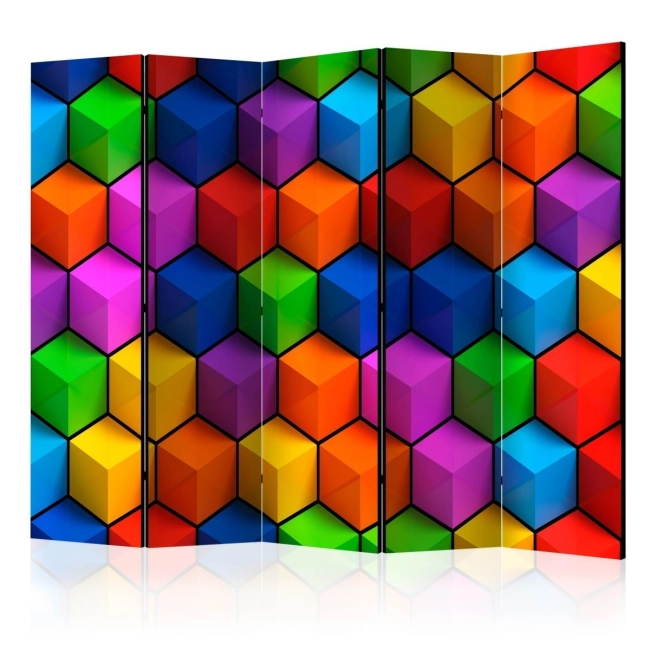 Parawan 5-częściowy - Kolorowe pola geometryczne [Room Dividers]