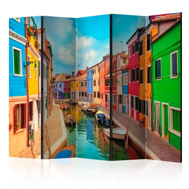 Parawan 5-częściowy - Kolorowy kanał w Burano II [Room Dividers]