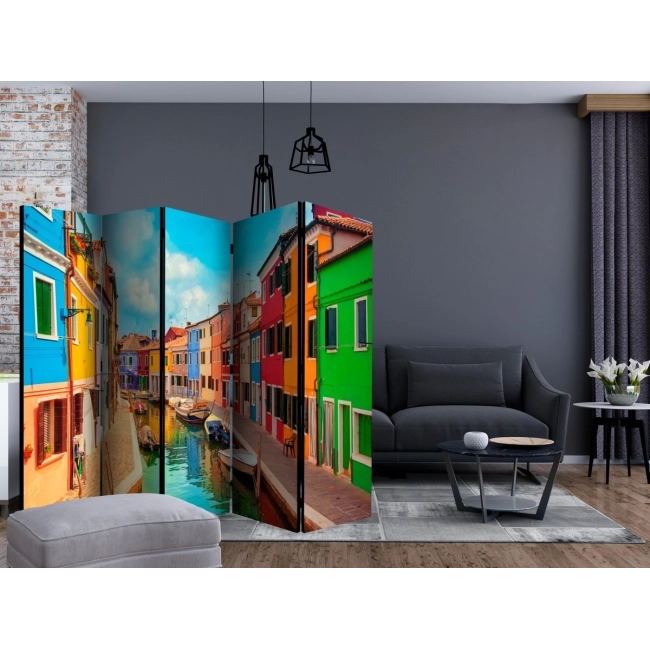 Parawan 5-częściowy - Kolorowy kanał w Burano II [Room Dividers]