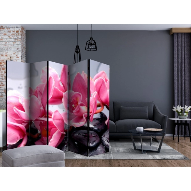 Parawan 5-częściowy - Kwiaty orchidei i kamienie zen II [Room Dividers]