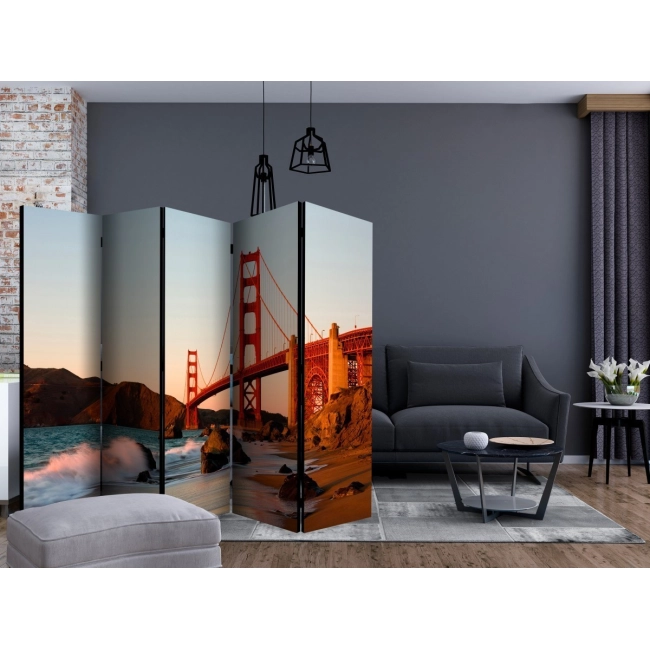 Parawan 5-częściowy - Most Golden Gate - zachód słońca, San Francisco II [Room Dividers]