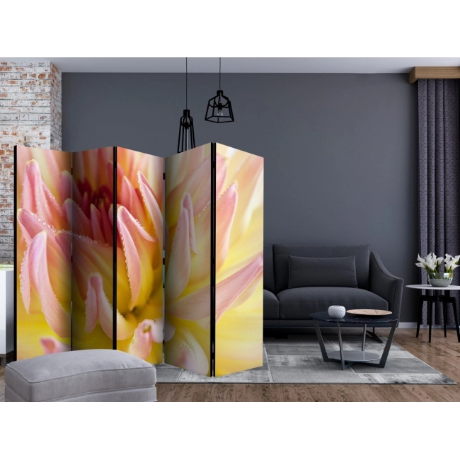 Parawan 5-częściowy - Pastelowa dalia z kroplami rosy II [Room Dividers]