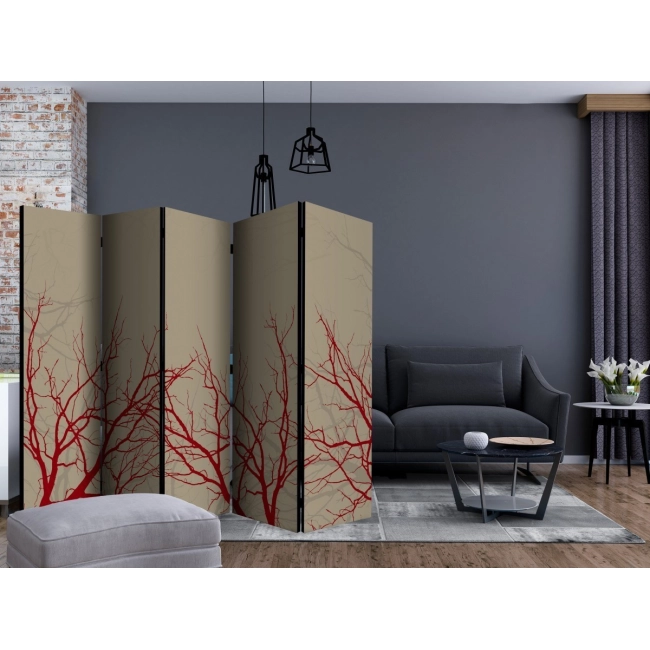 Parawan 5-częściowy - Red-hot branches II [Room Dividers]