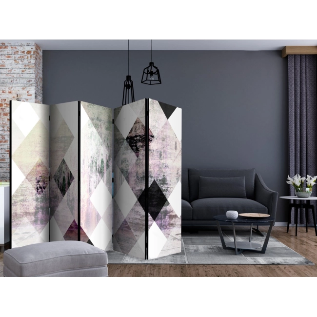 Parawan 5-częściowy - Rombowa szachownica (różowy) [Room Dividers]