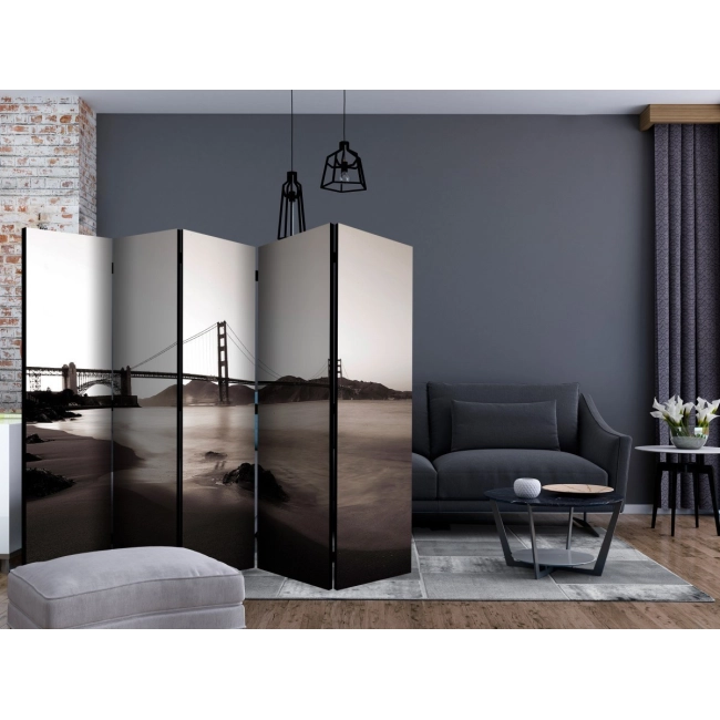 Parawan 5-częściowy - San Francisco: Most Golden Gate w czerni i bieli II [Room Dividers]