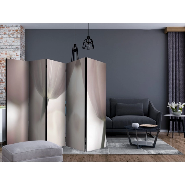 Parawan 5-częściowy - Tulips fine art - black and white [Room Dividers]