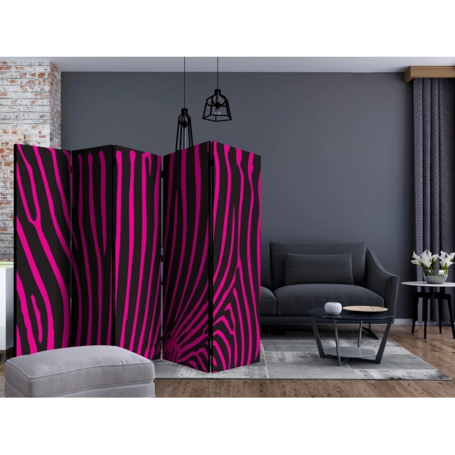 Parawan 5-częściowy - Zebra pattern (fioletowy) [Room Dividers]
