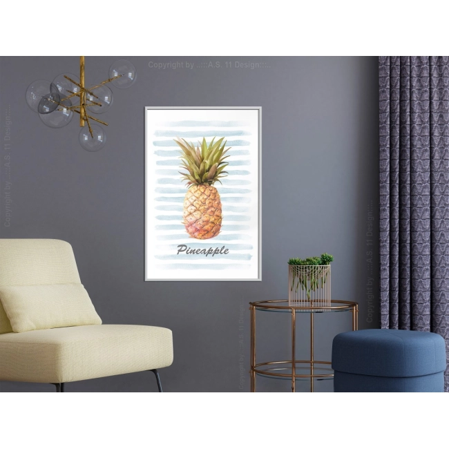 Plakat - Ananas na pasiastym tle
