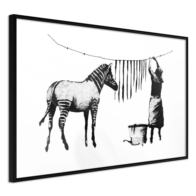 Plakat w czarnej ramie - Pranie Zebry Banksy