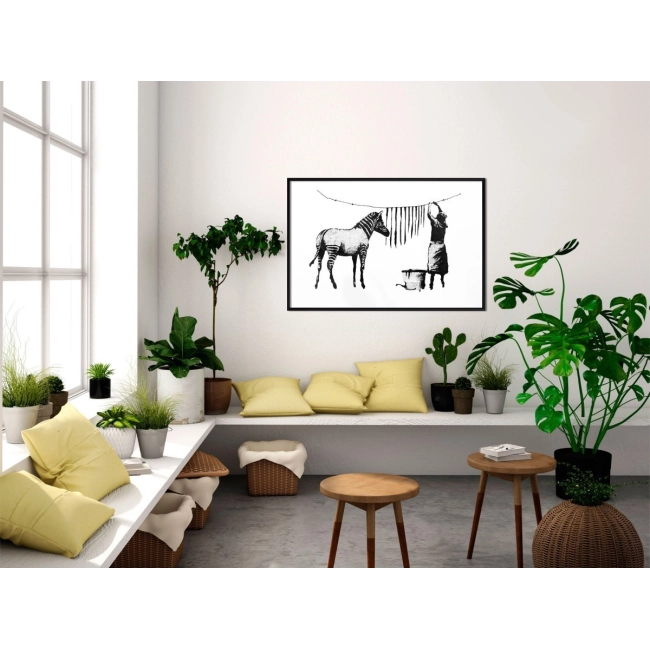 Plakat w czarnej ramie - Pranie Zebry Banksy
