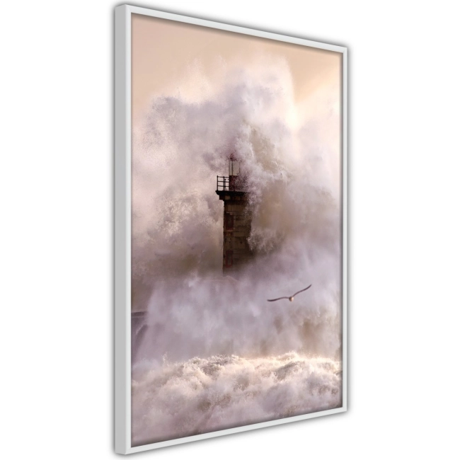 Plakat latarnia morze sztorm fale krajobraz