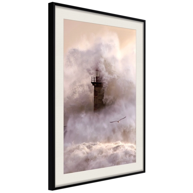 Plakat latarnia morze sztorm fale krajobraz