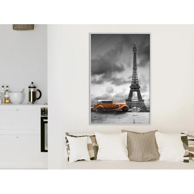 Plakat Paryż wieża Eiffla auto pomarańczowe