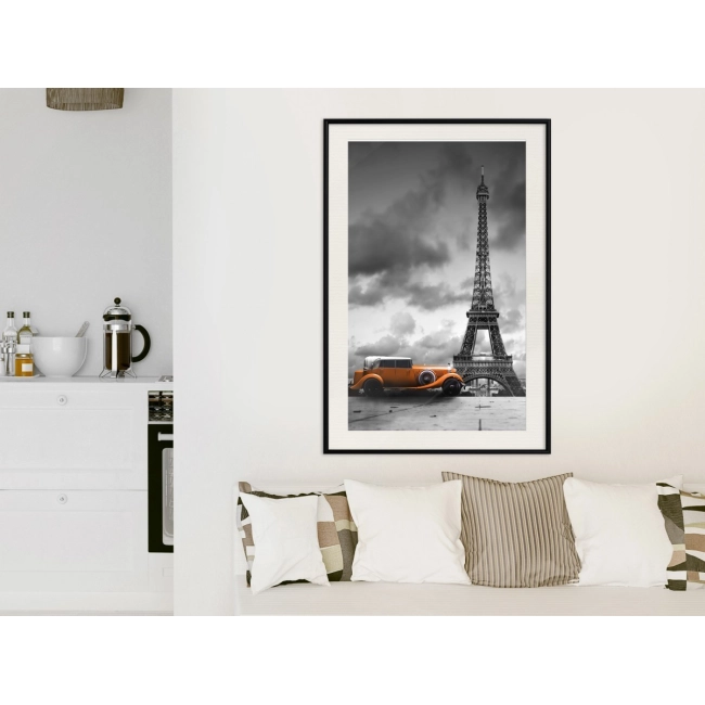 Plakat Paryż wieża Eiffla auto pomarańczowe