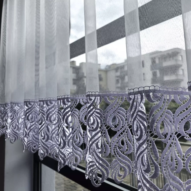 Firana z Gipiurą 20cm ROZALIA - Firana do kuchni pokoju sypialni salonu - na wymiar