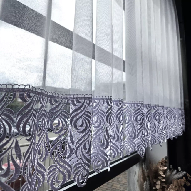 Firana z Gipiurą 20cm ROZALIA - Firana do kuchni pokoju sypialni salonu - na wymiar