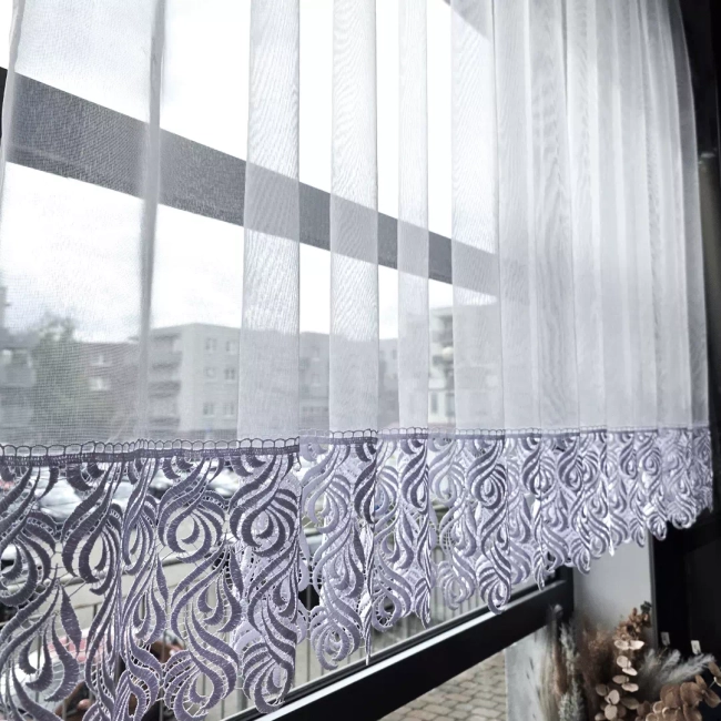 Firana z Gipiurą 20cm ROZALIA - Firana do kuchni pokoju sypialni salonu - na wymiar