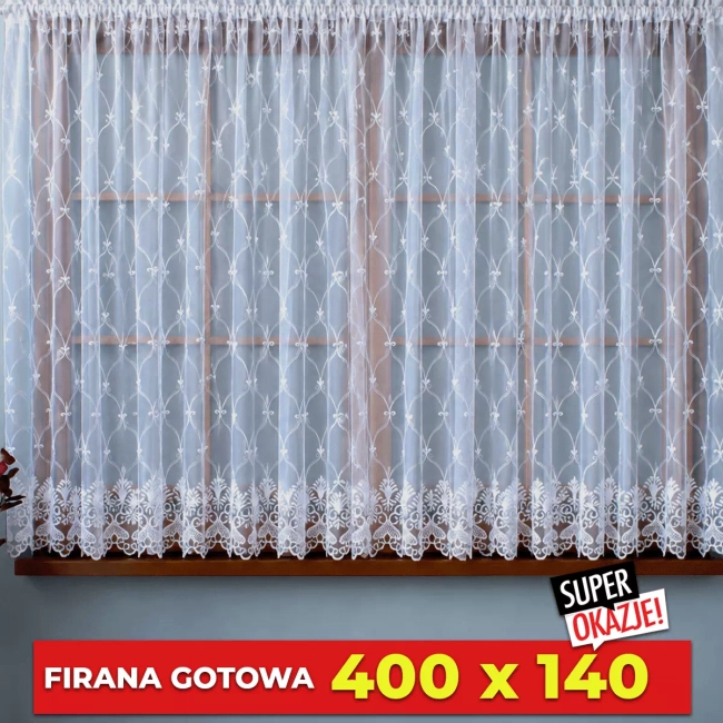 Firana krótka 400cm x 140cm  - Krótki haft po całości - na karnisz od 160 do 260cm