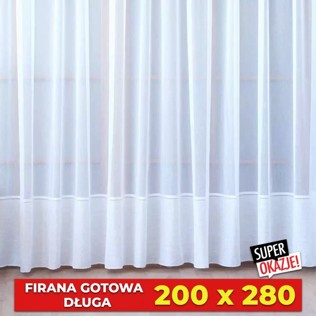 Firana outlet gotowa długa 200x280 - haft jeden pas Kornelia - na karnisz od 100 do 130cm