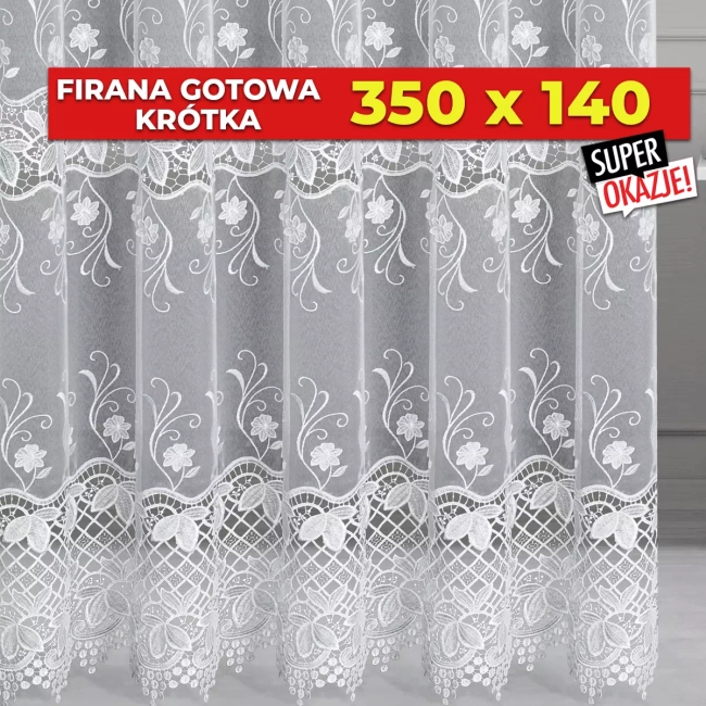 Firana outlet gotowa krótka 350x140  - gipiurowa Bogusia - na karnisz od 140 do 220cm
