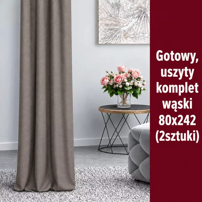 Zasłony Gotowe już uszyte! Kolor Szary, Welur - Ostatnie komplety! 80cm szerokości