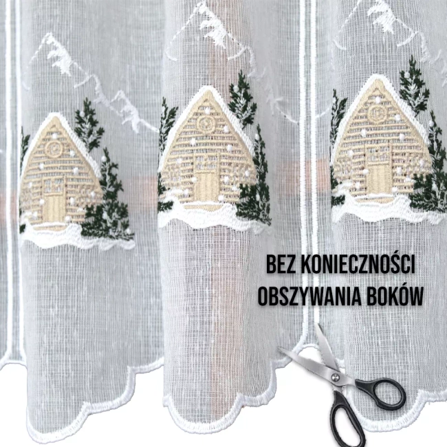 Zazdrostka świąteczna na okno panelowa DOMKI na patyczek biała z haftem - możliwy komplet 40cm i 60cm - bez obszywania
