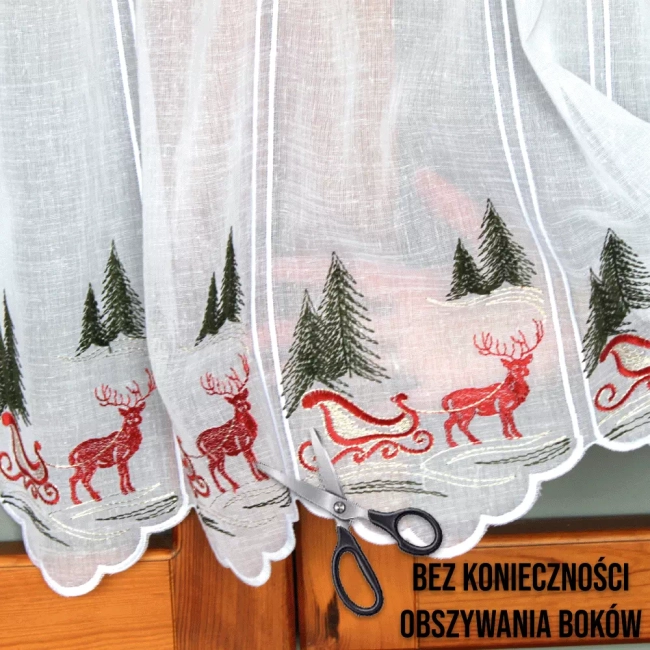 Zazdrostka świąteczna na okno panelowa RENIFER SANIE na patyczek biała z haftem - możliwy komplet 40cm i 60cm - bez obszywania