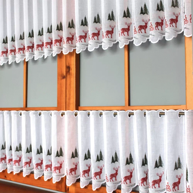 Zazdrostka świąteczna na okno panelowa RENIFER SANIE na patyczek biała z haftem - możliwy komplet 40cm i 60cm - bez obszywania