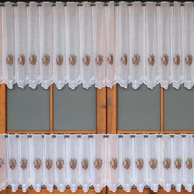 Zazdrostka świąteczna na okno panelowa SZYSZKA na patyczek biała z haftem - możliwy komplet 40cm i 60cm - bez obszywania