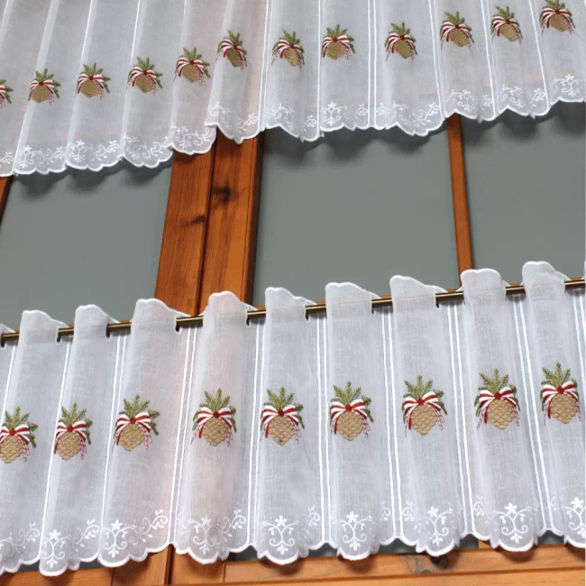 Zazdrostka świąteczna na okno panelowa SZYSZKA na patyczek biała z haftem - możliwy komplet 40cm i 60cm - bez obszywania
