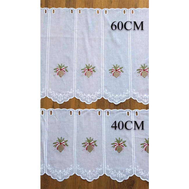 Zazdrostka świąteczna na okno panelowa SZYSZKA na patyczek biała z haftem - możliwy komplet 40cm i 60cm - bez obszywania